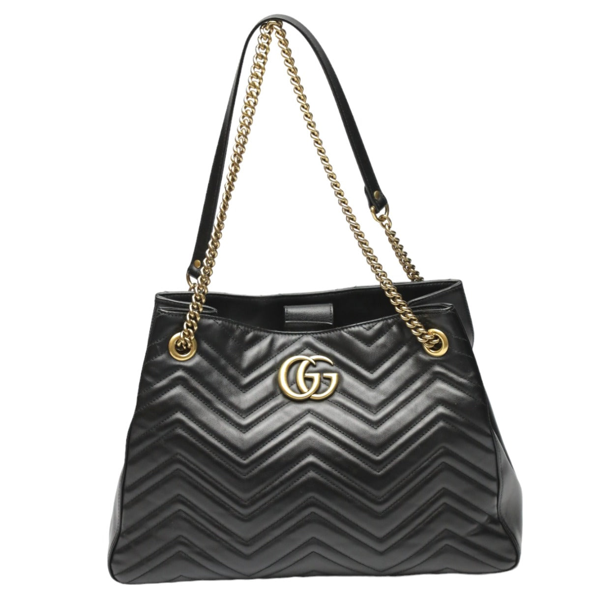 GUCCI Tote Bag 453569 leather black Tote bag leather GG Marmont unisex(Unisex)