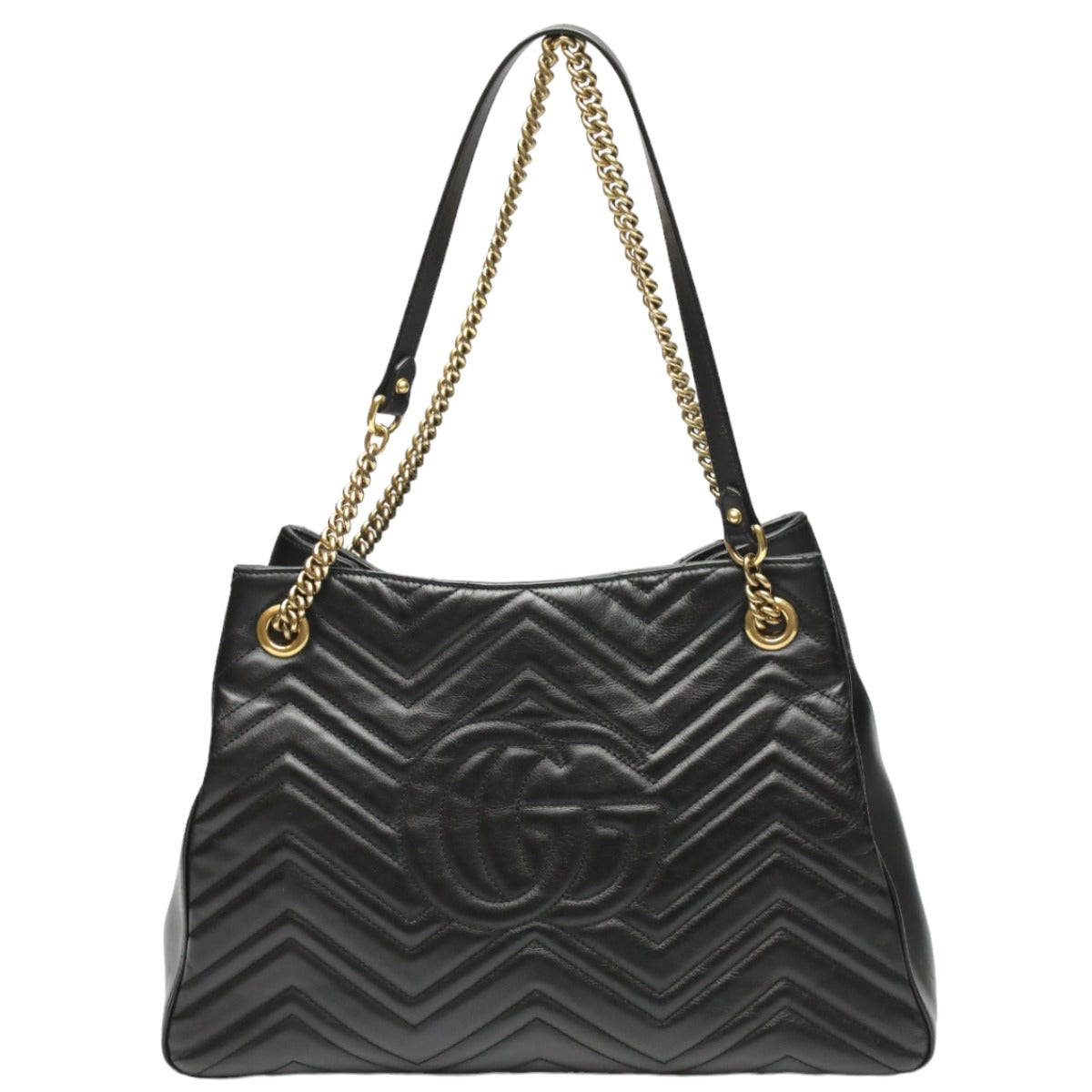 GUCCI Tote Bag 453569 leather black Tote bag leather GG Marmont unisex(Unisex)
