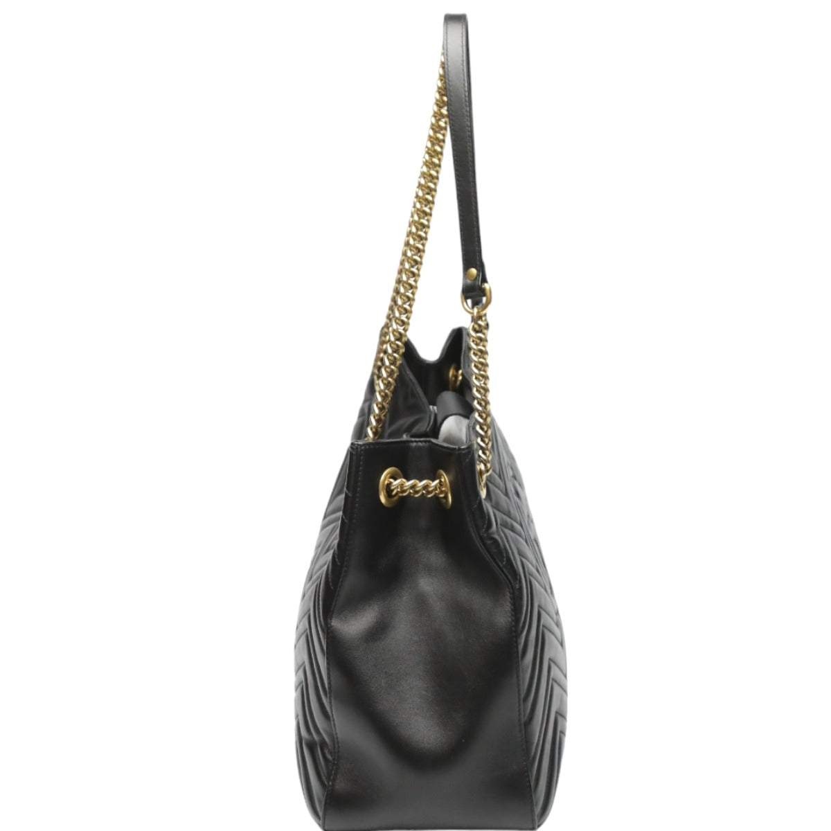 GUCCI Tote Bag 453569 leather black Tote bag leather GG Marmont unisex(Unisex)