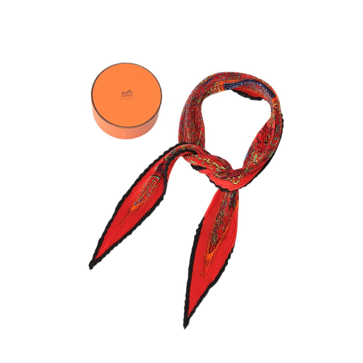 HERMES scarf silk Red Pleated scarf 100% silk unisex(Unisex)  d