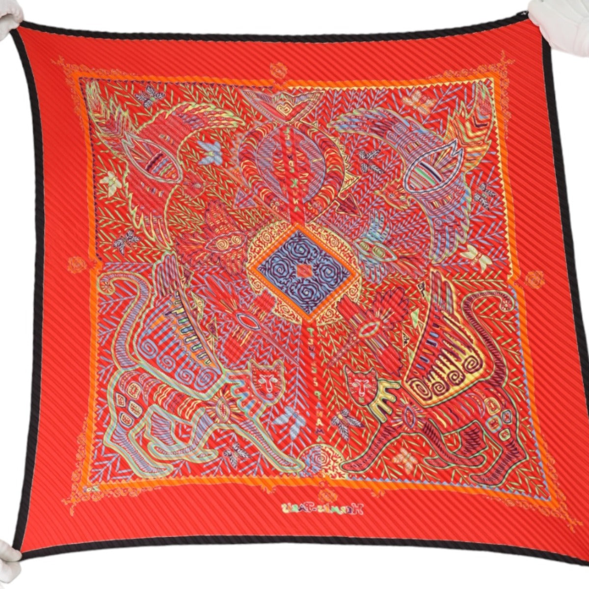 HERMES scarf silk Red Pleated scarf 100% silk unisex(Unisex)  d