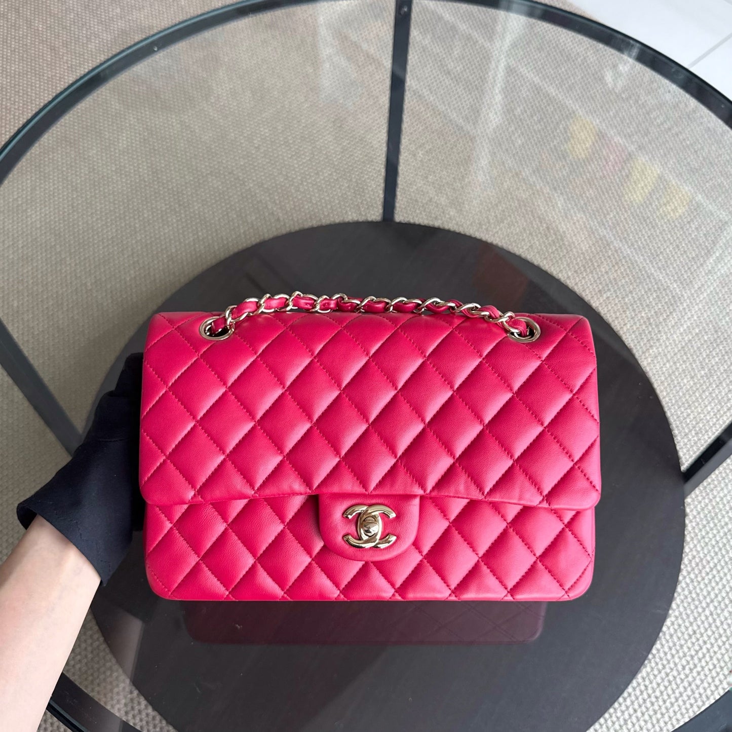 Chanel Classic Flap Medium - Quilted Lambskin 25CM Red Gold Hardware Series 21