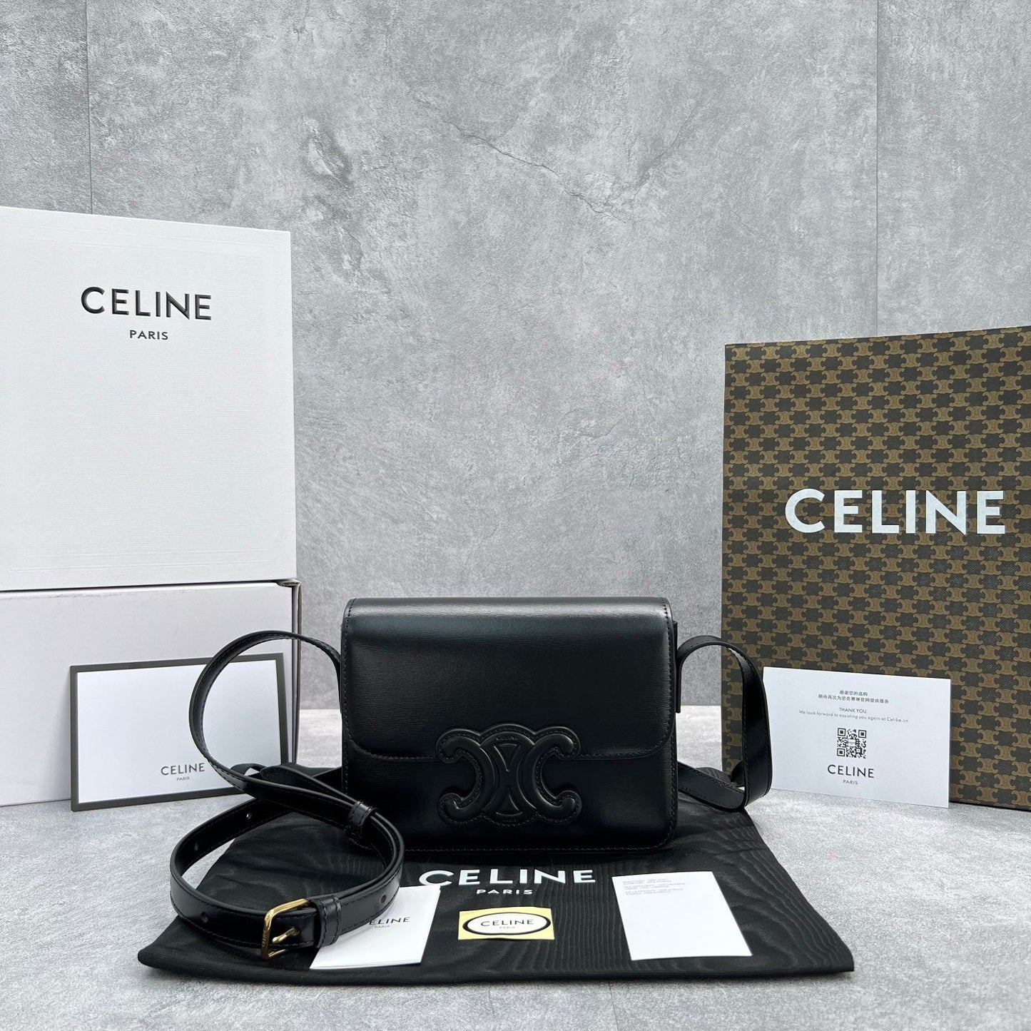 Top Quality Classique Cuir Triomphe Bag Black For Women 9in/22cm 