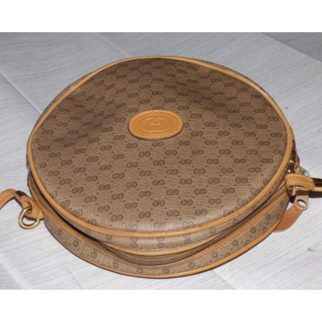 Gucci   Camel Leather And Small G Logo Print Coated Canvas In Shades Of Browns