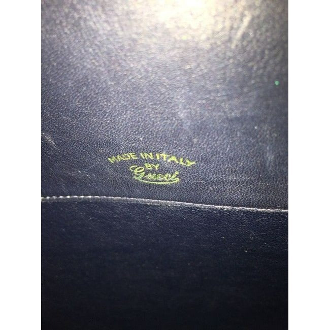 Gucci   Navy Leather And Large G Logo Print Canvas With An Enamel Accents