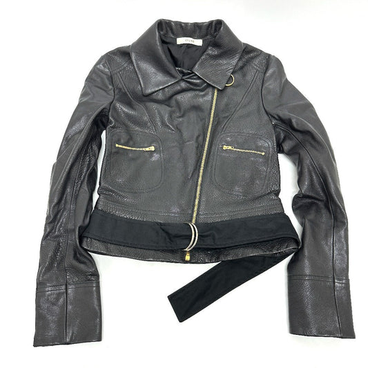CELINE Riders jacket Leather, Cotton black Women 34