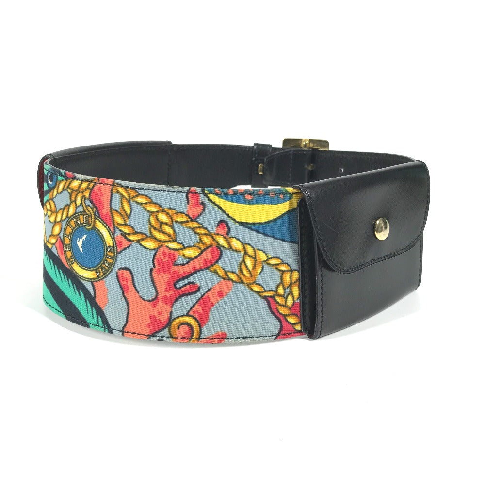 CELINE belt Leather, Silk black   Wide Belt Scarf Pattern Women 65