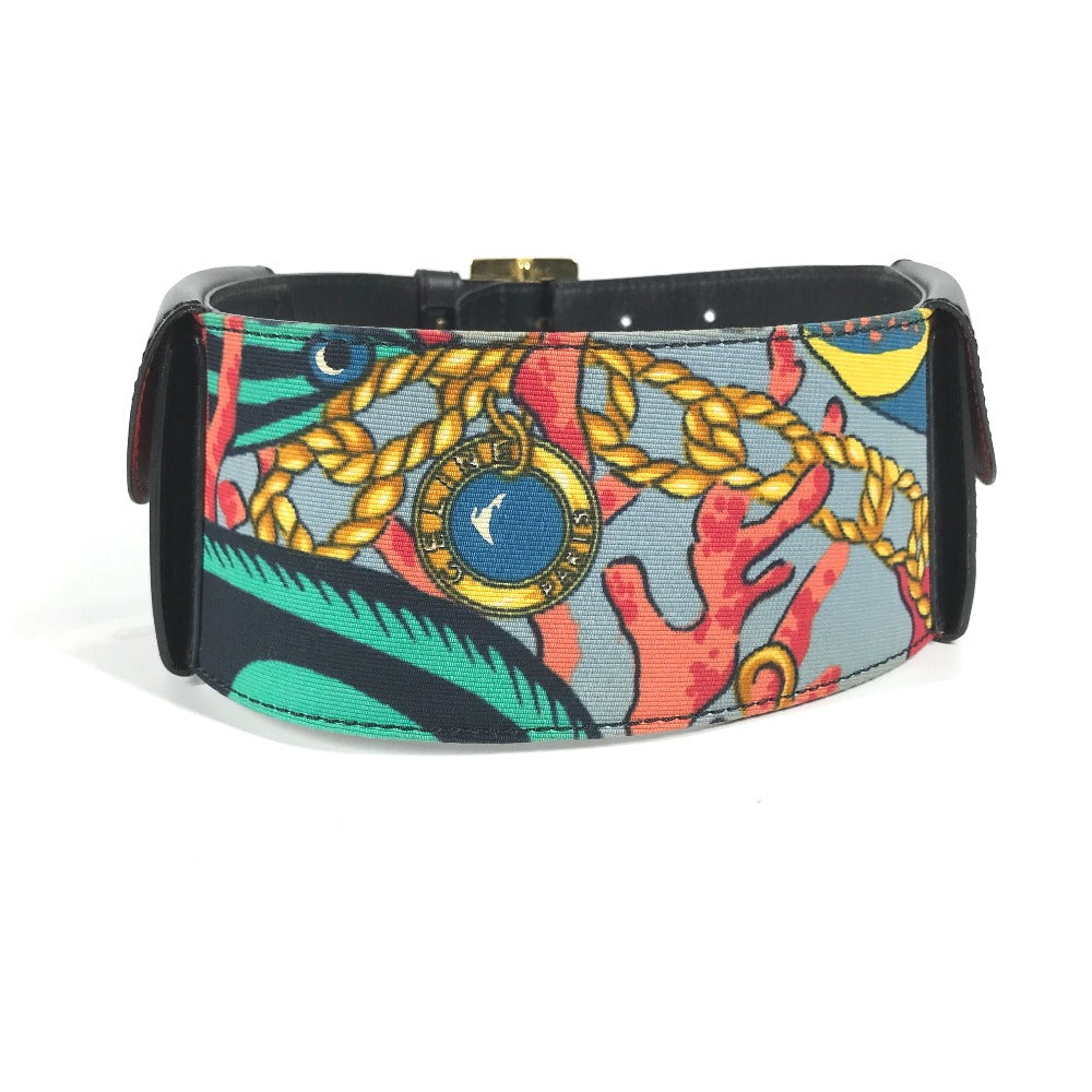CELINE belt Leather, Silk black   Wide Belt Scarf Pattern Women 65