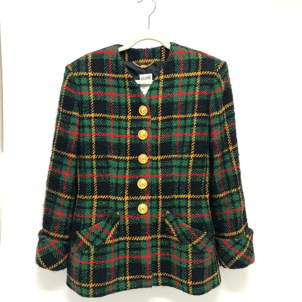 CELINE Jacket tweed Green/Yellow/Red/Black   Check Macadam Button Jacket Outerwear Apparel Women 44