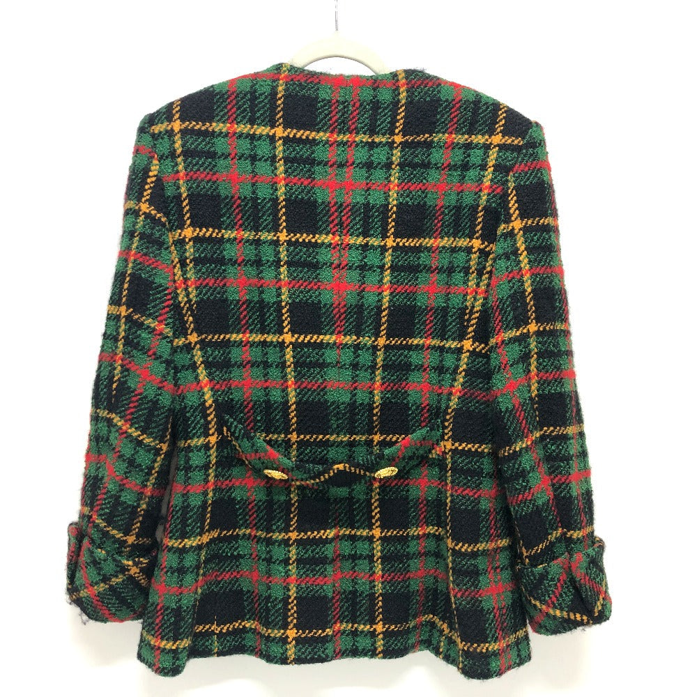 CELINE Jacket tweed Green/Yellow/Red/Black   Check Macadam Button Jacket Outerwear Apparel Women 44
