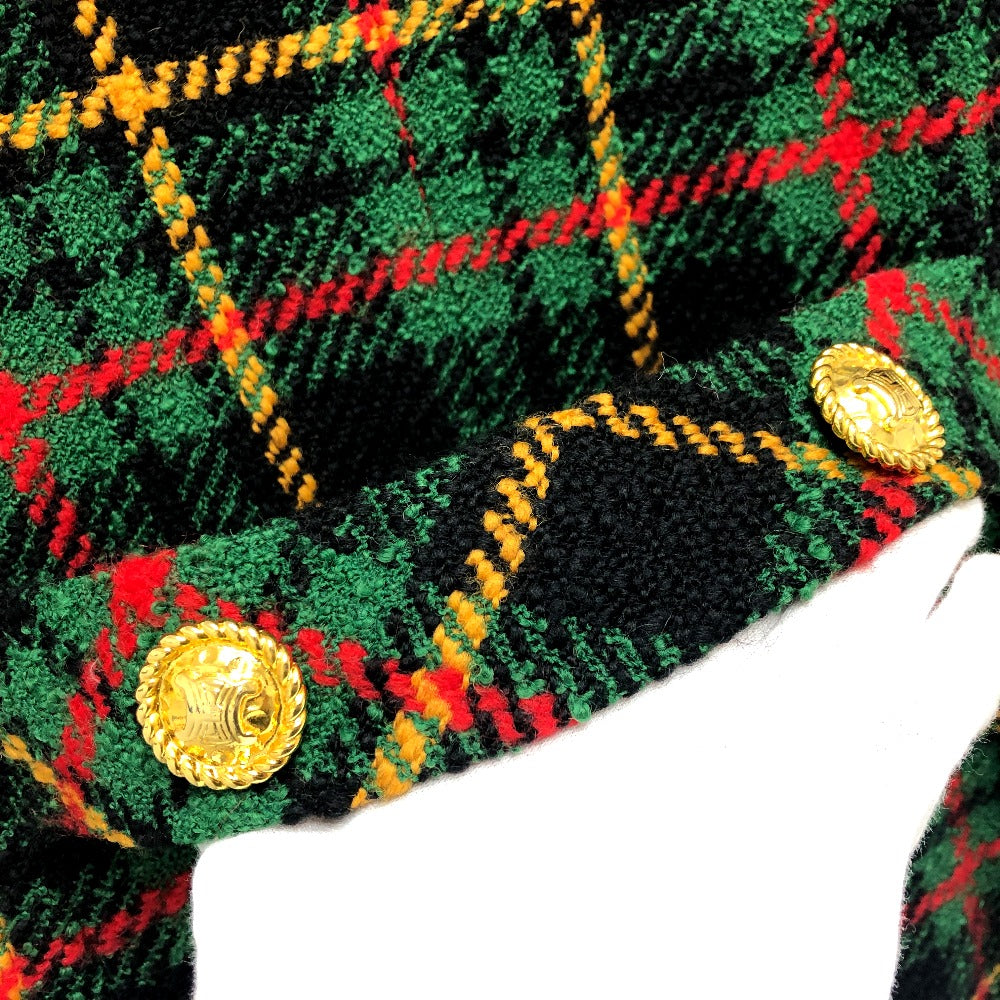 CELINE Jacket tweed Green/Yellow/Red/Black   Check Macadam Button Jacket Outerwear Apparel Women 44