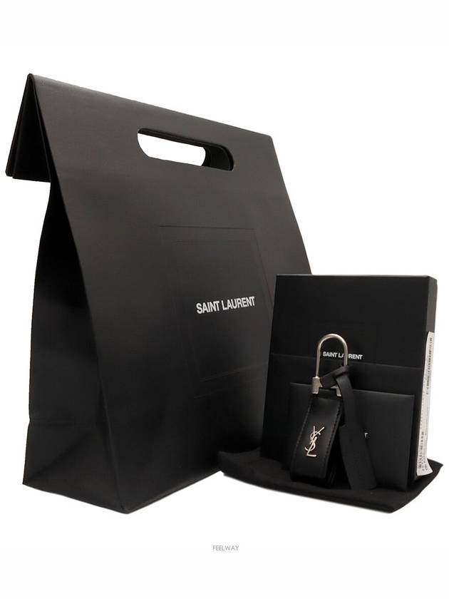 Luxury Saint Laurent Trending 2025 Black calfskin monogram silver mini key ring 668961