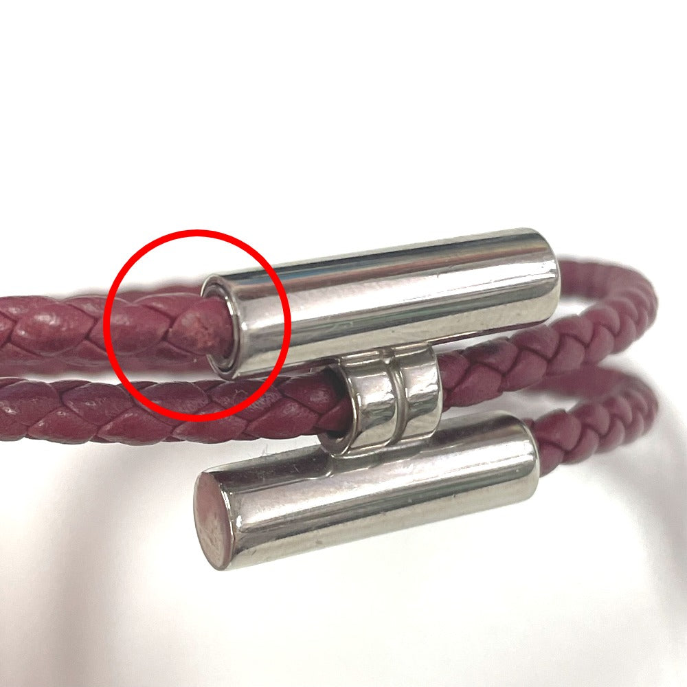 HERMES bracelet leather Red brown HMetal Braid Truni Tresse unisex(Unisex)  d
