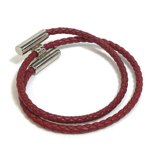 HERMES bracelet leather Red brown HMetal Braid Truni Tresse unisex(Unisex)  d