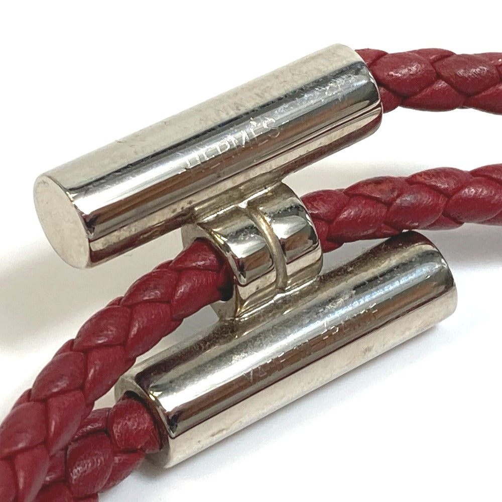 HERMES bracelet leather Red brown HMetal Braid Truni Tresse unisex(Unisex)  d