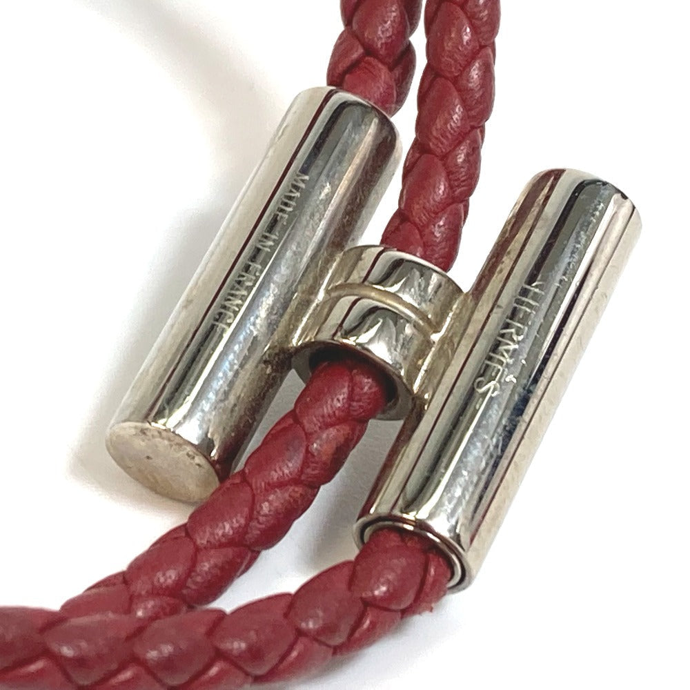 HERMES bracelet leather Red brown HMetal Braid Truni Tresse unisex(Unisex)  d