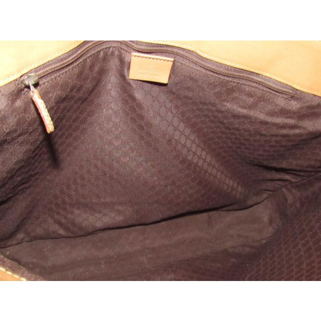 Gucci   Tan Leather With Tan And Brown Striped Accents Fabric Handles