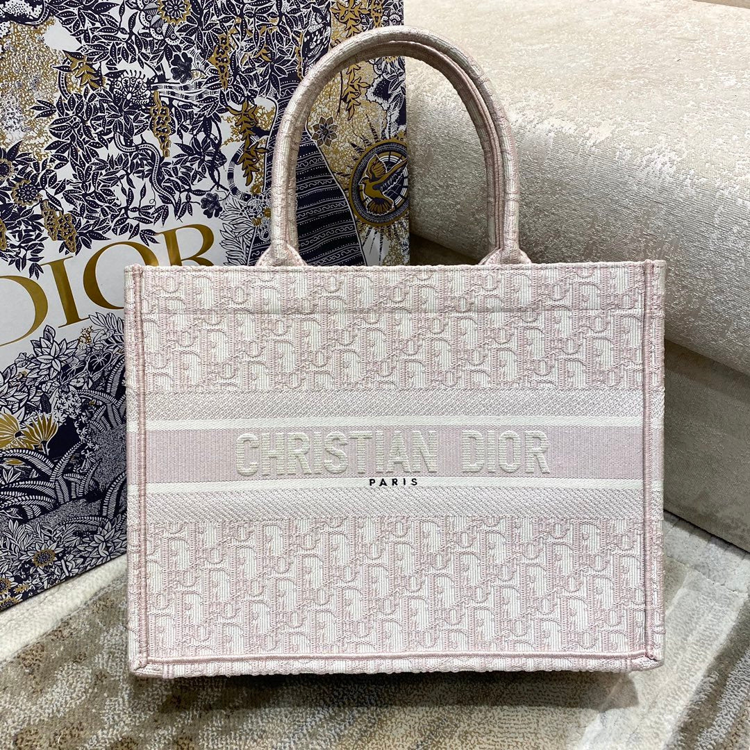 Top Quality MeTop Qualityum Book Tote Rose Des Vents Oblique Embroidery, Light Pink, For Women Women’s Handbags, 36cm CD M1296ZRIW_M912