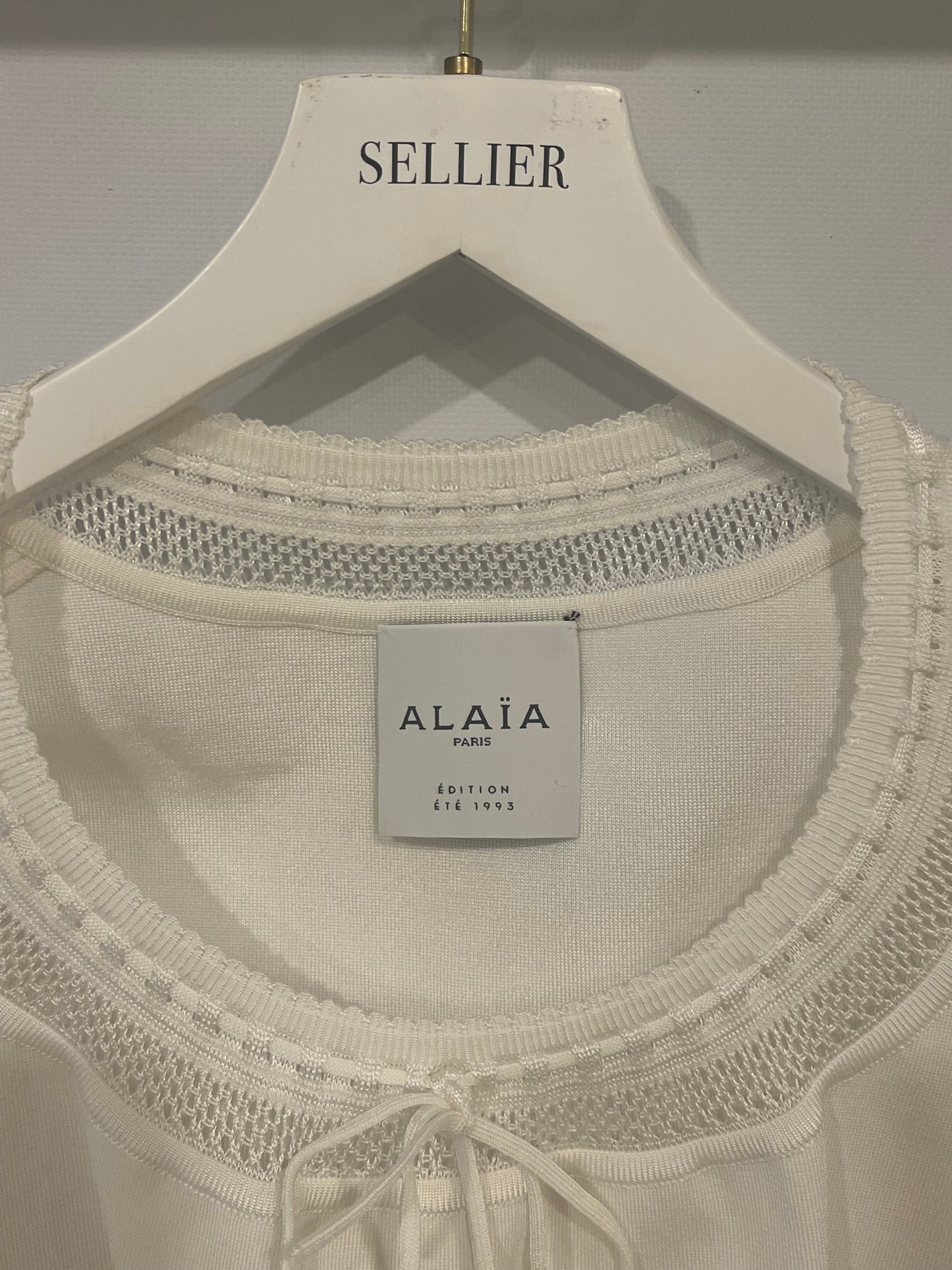 Ala•a White Short Sleeved Top with Knitted Detail Size FR 38 (UK 10)