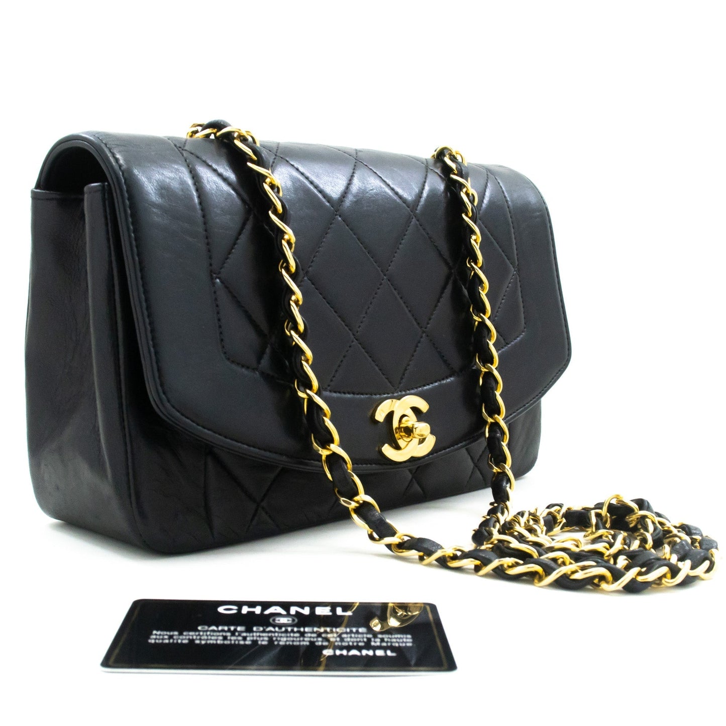 CHANEL Diana Flap Chain Shoulder Bag Black Quilted Lambskin Purse