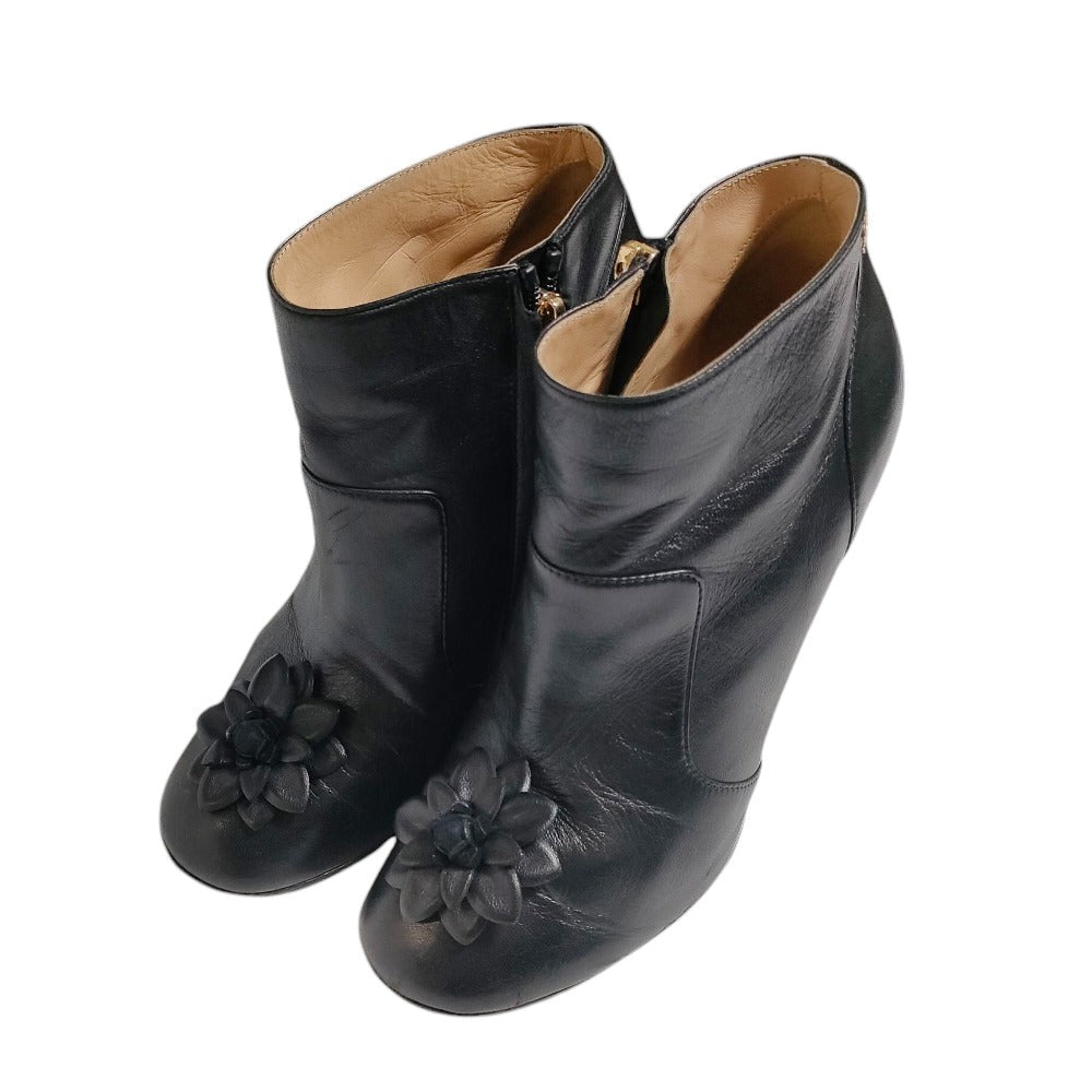 Chanel Coco Mark Camellia Flower Leather Booties