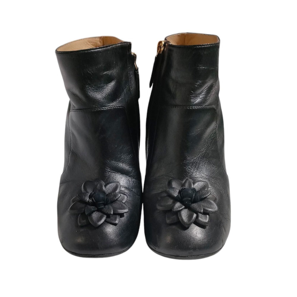 Chanel Coco Mark Camellia Flower Leather Booties