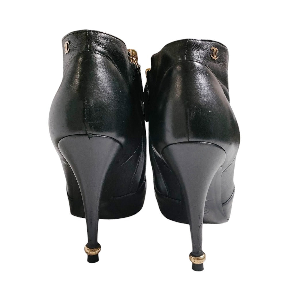 Chanel Coco Mark Camellia Flower Leather Booties