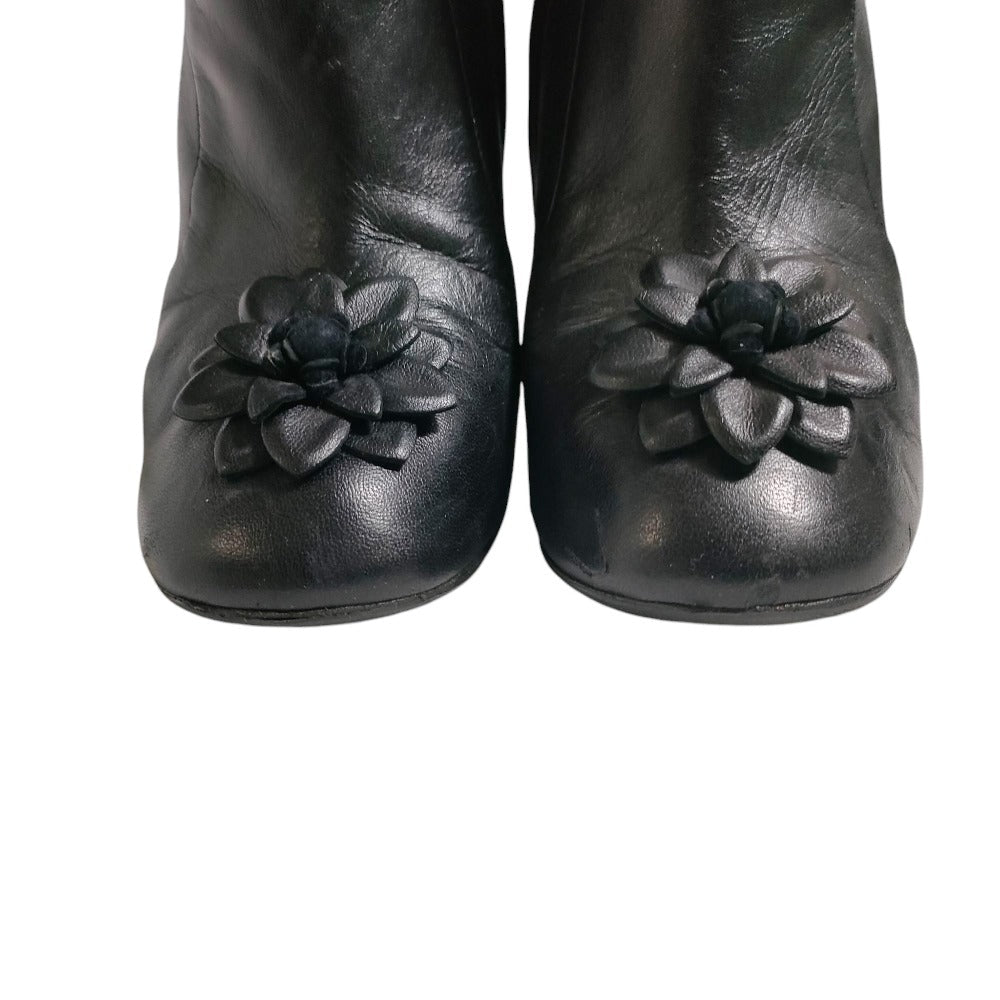 Chanel Coco Mark Camellia Flower Leather Booties