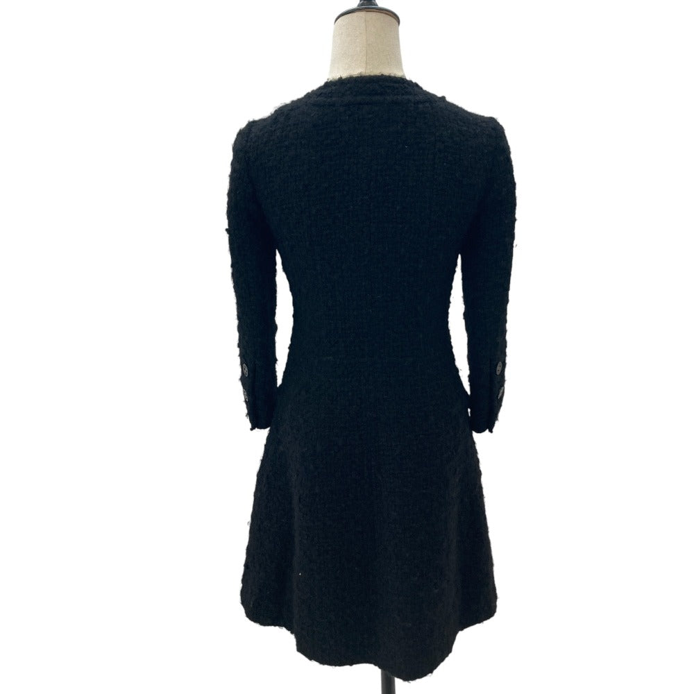 Chanel Coco Mark Button Wool Long No Collar Tweed Jacket