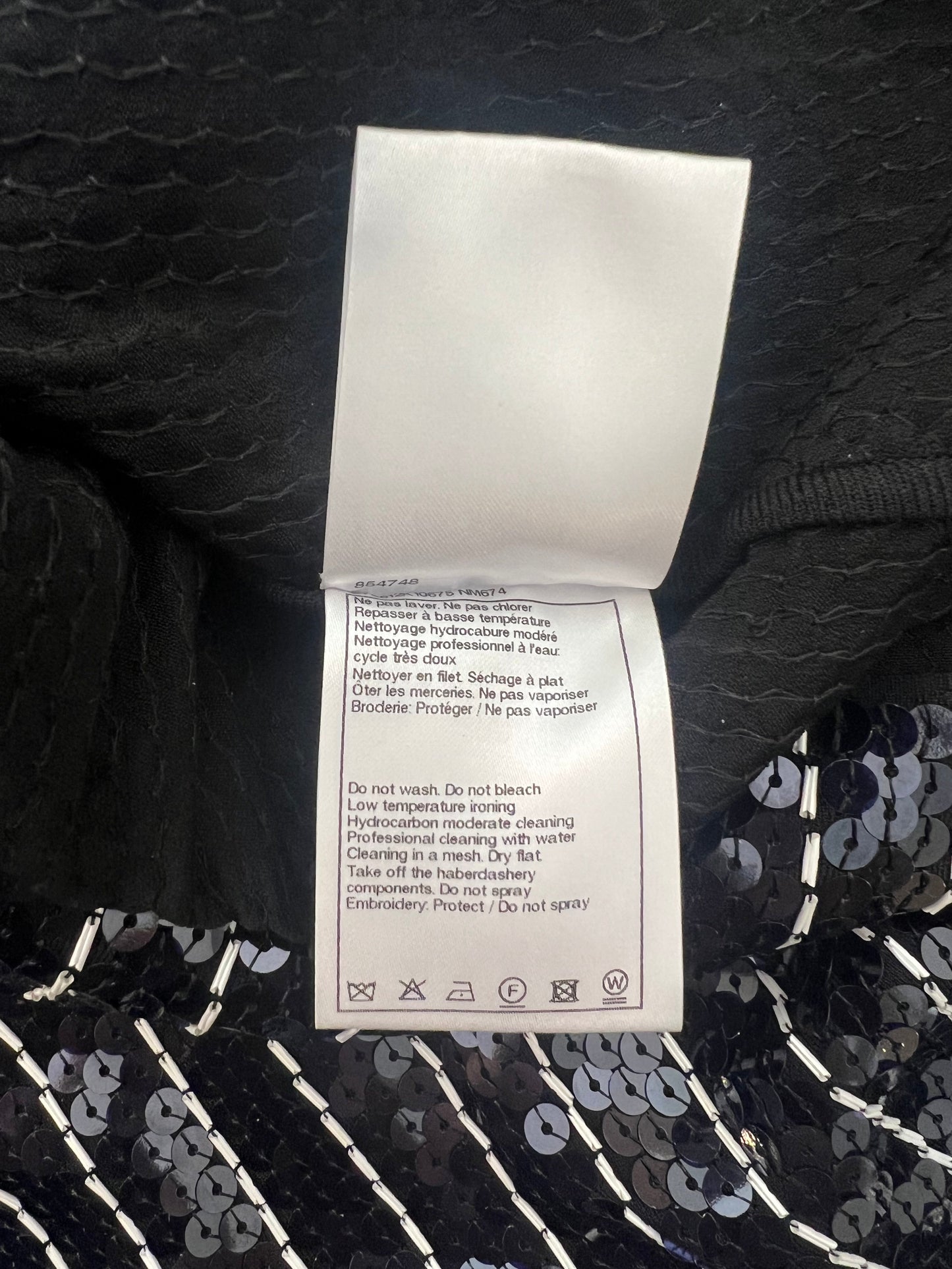Chanel Spring/Summer 2023 Navy and White Striped Sequins T-Shirt with CC Logo Size FR 40 (UK 12)