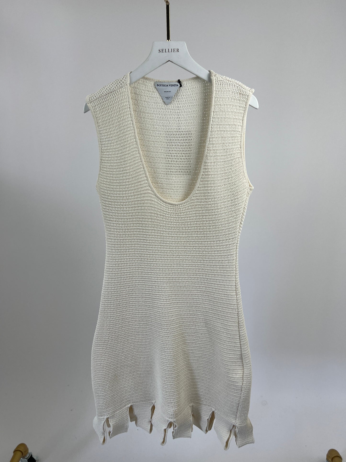Bottega Cream Open-Knit Cotton Blend Mini Dress Size L (UK 14)