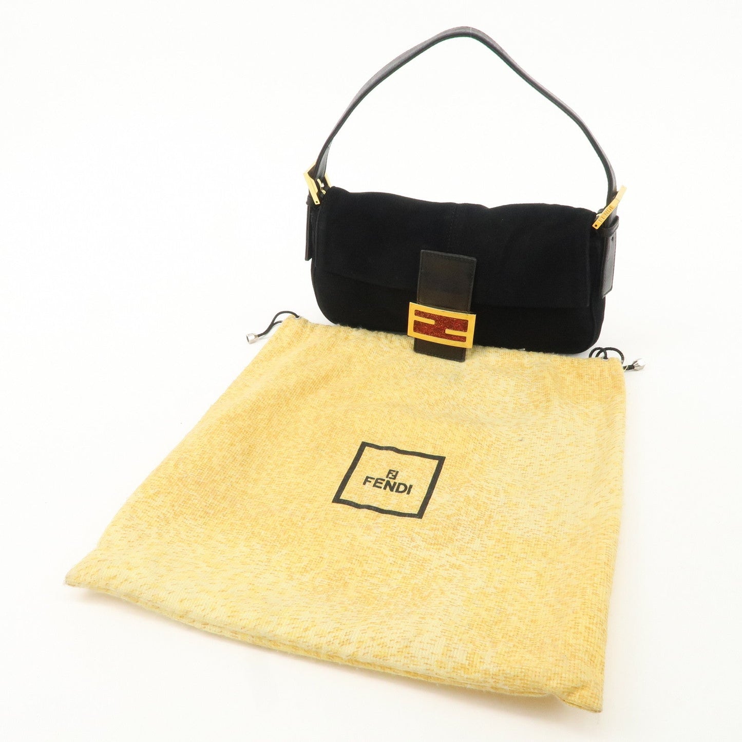 FENDI Mamma Bucket Suede Leather Shoulder Bag Black 26424  d