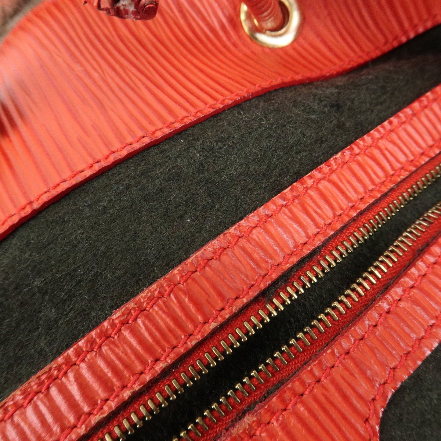 FENDI Leather Fake Fur Shoulder Bag Tote Bag Red  d