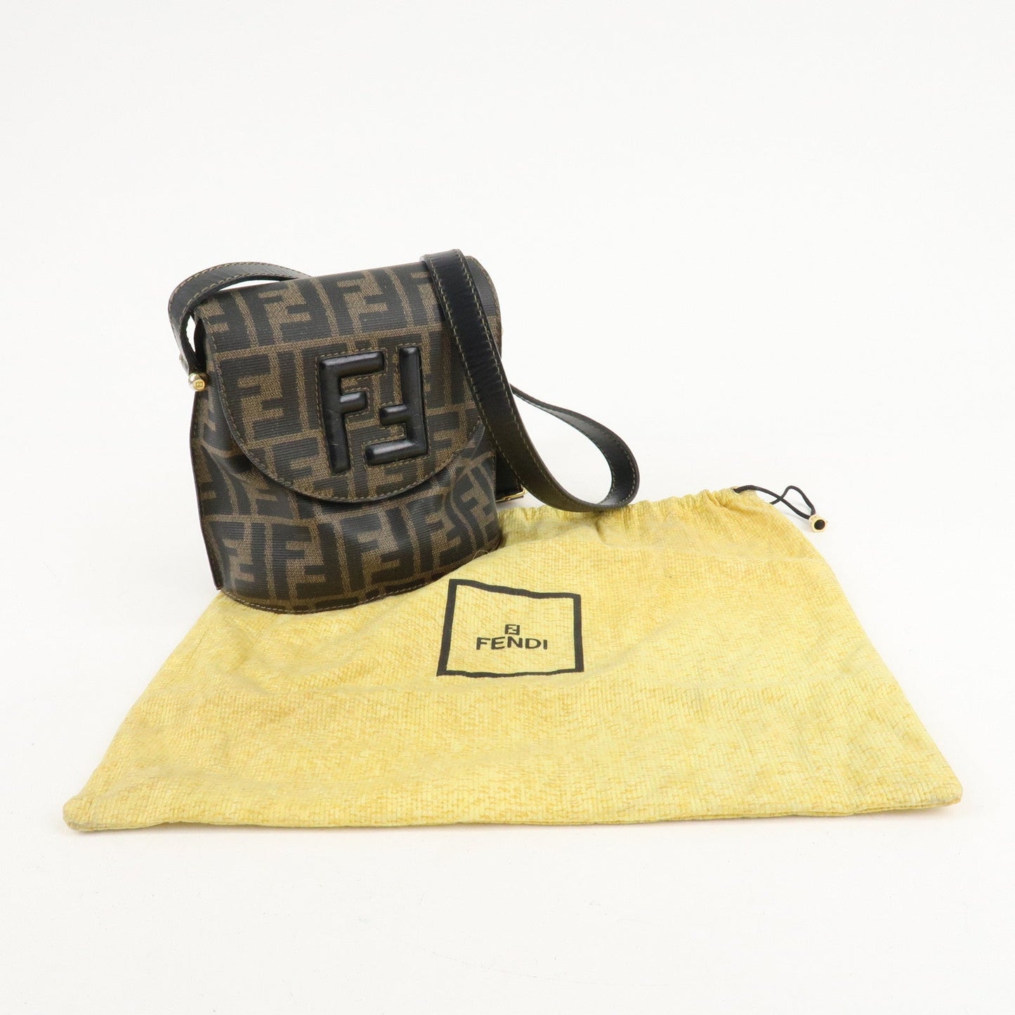 FENDI Zucca Logo Print PVC Leather Shoulder Bag Black Brown  d