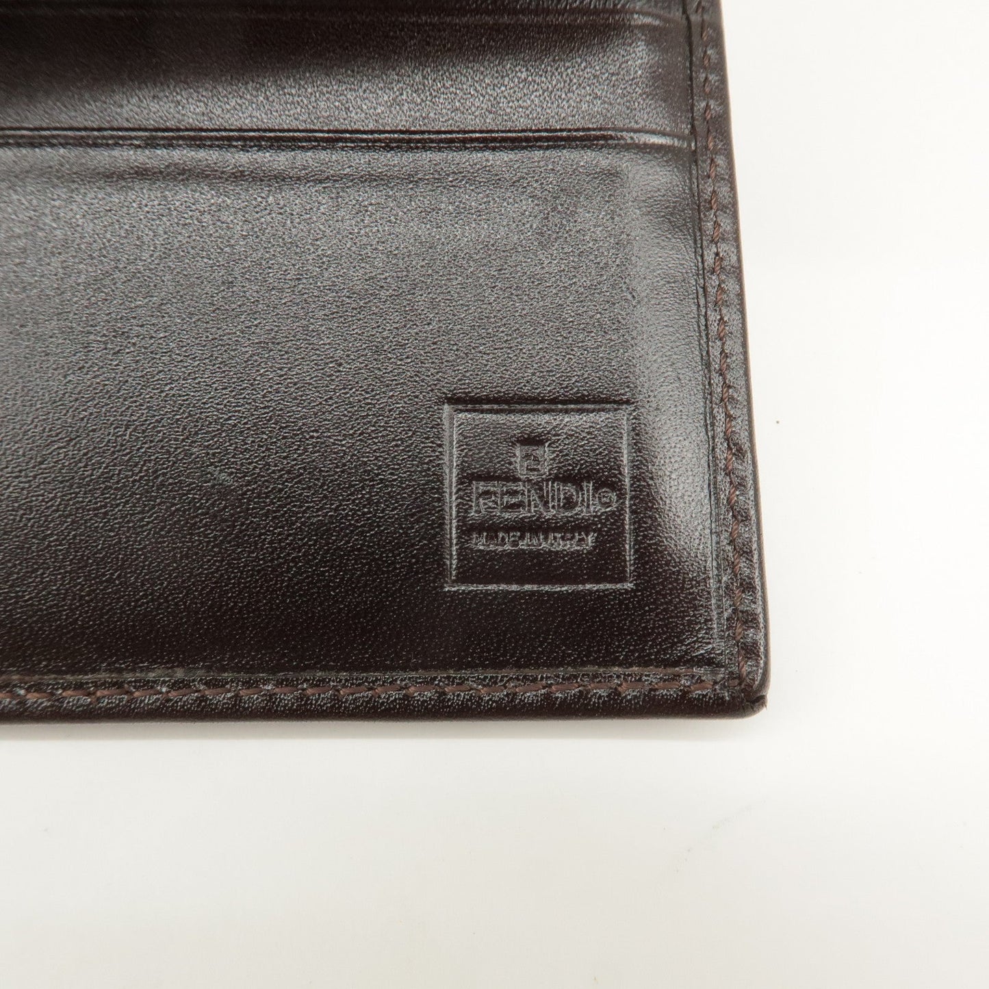 FENDI Zucca Canvas Leather Hook Tri-fold Wallet Brown 30729  d