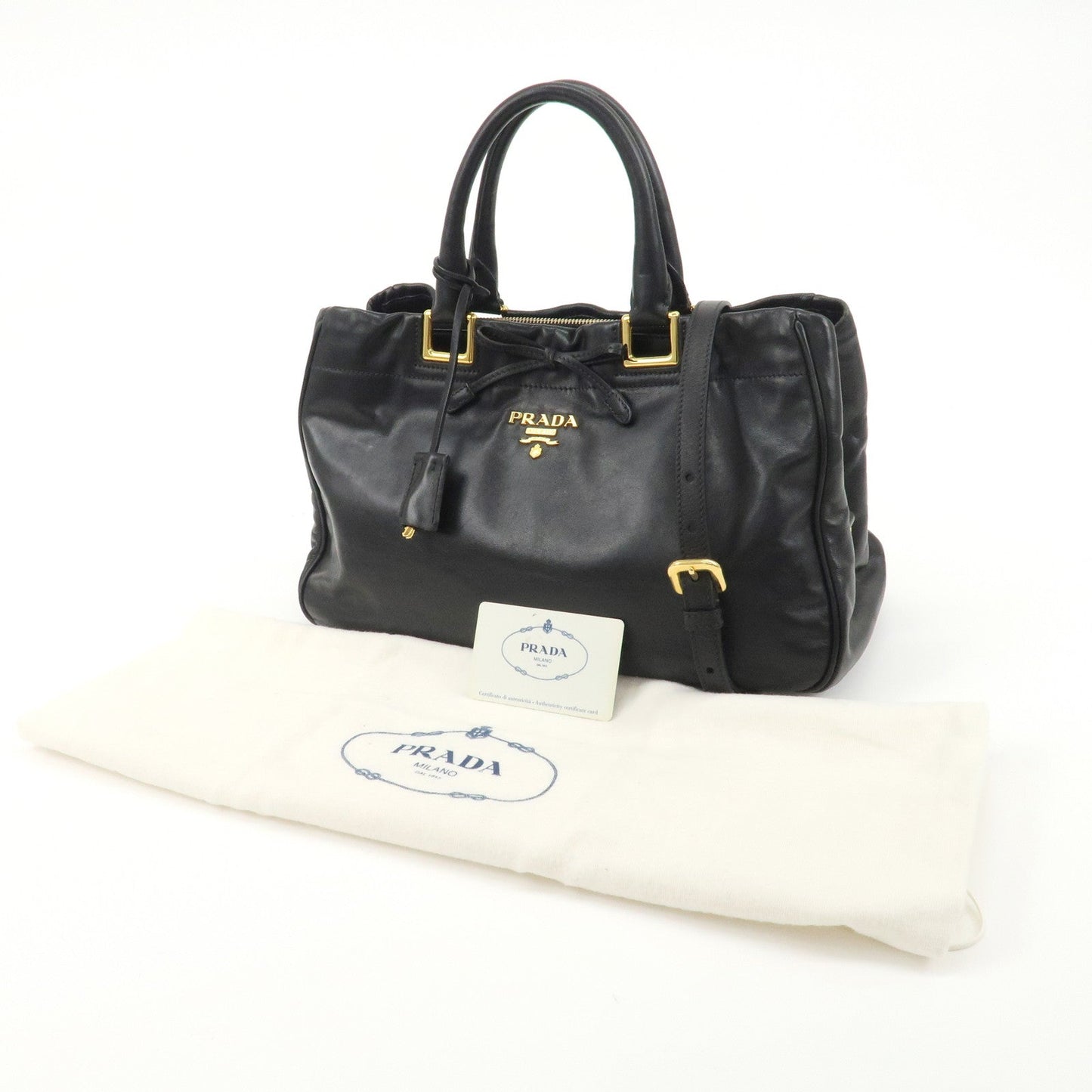 PRADA Leather Ribbon 2way Bag Hand Bag Black BN2244  d