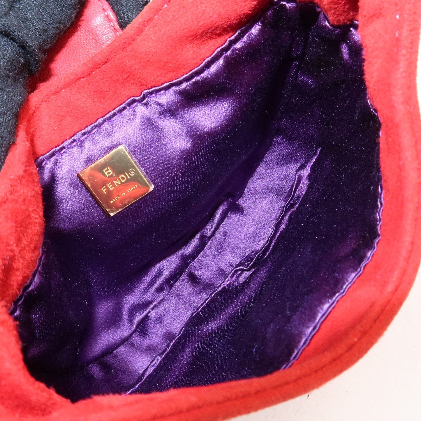 FENDI Suede Leather Mini Croissant Hand Bag Red 26673  d