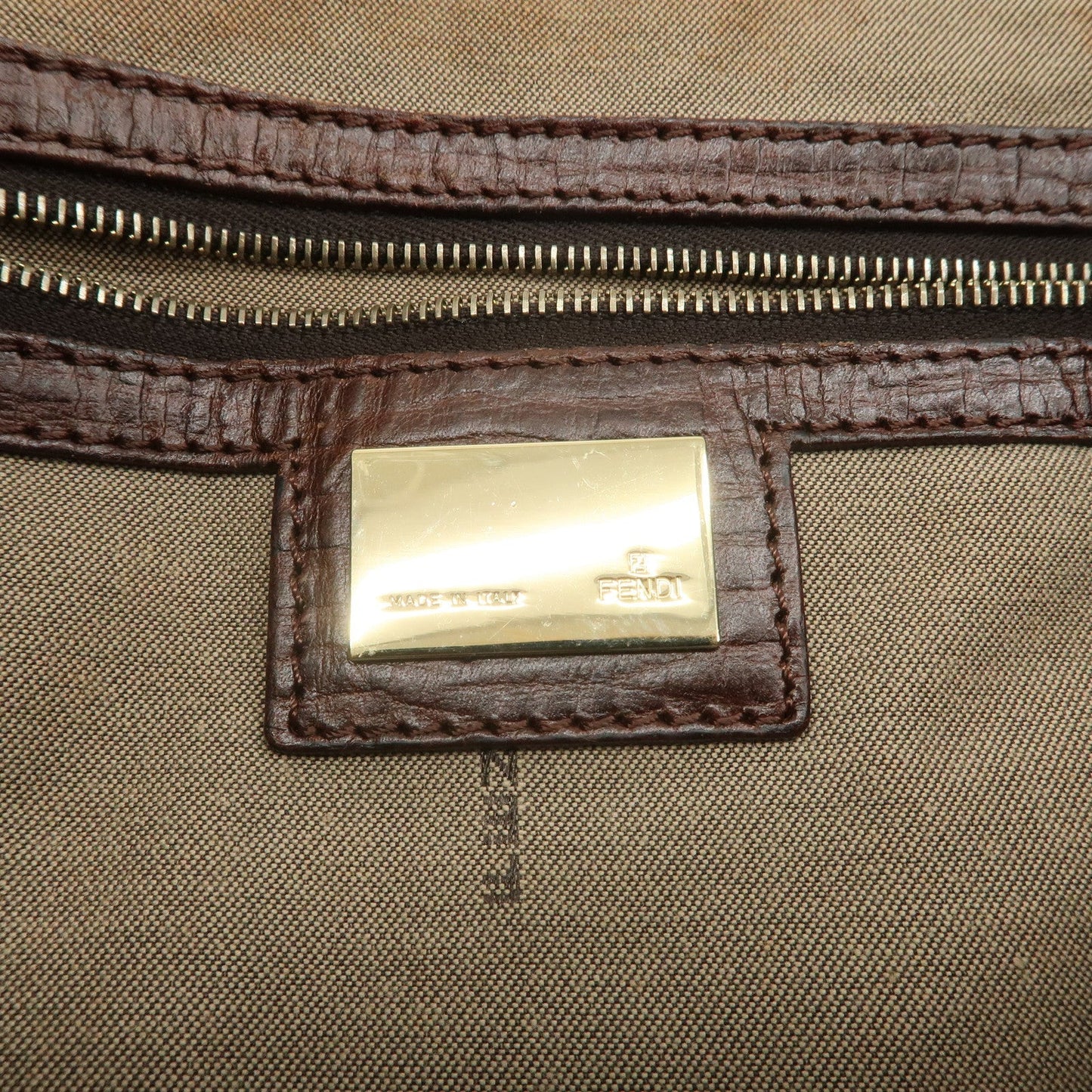 FENDI Zucchino Canvas Leather Tote Bag Khaki Brown 8BH161  d