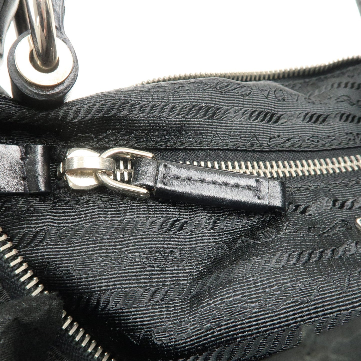 PRADA Nylon Leather Embroidery Shoulder Bag Hand Bag Black  d