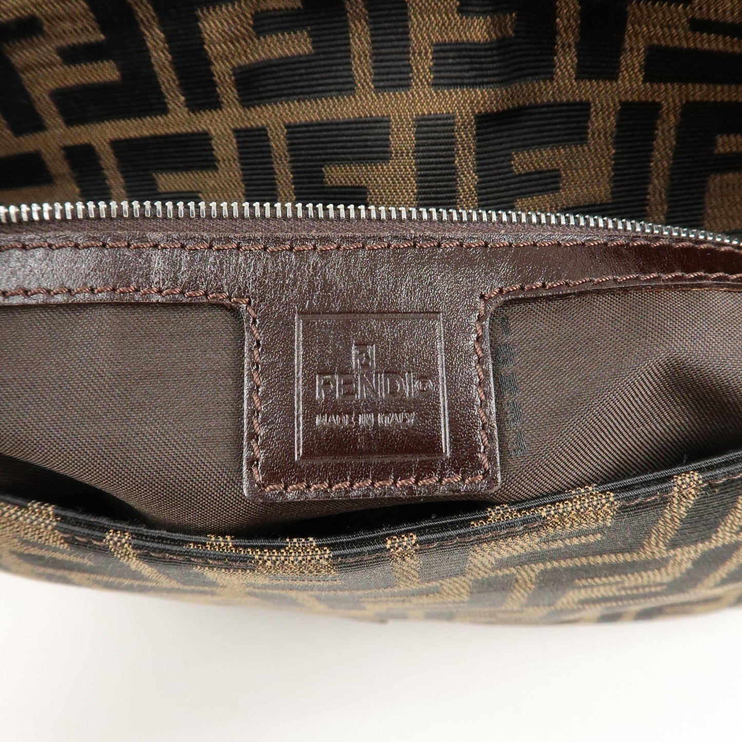 FENDI Mamma Baguette Zucca Canvas Shoulder Bag Brown Black 26325  d