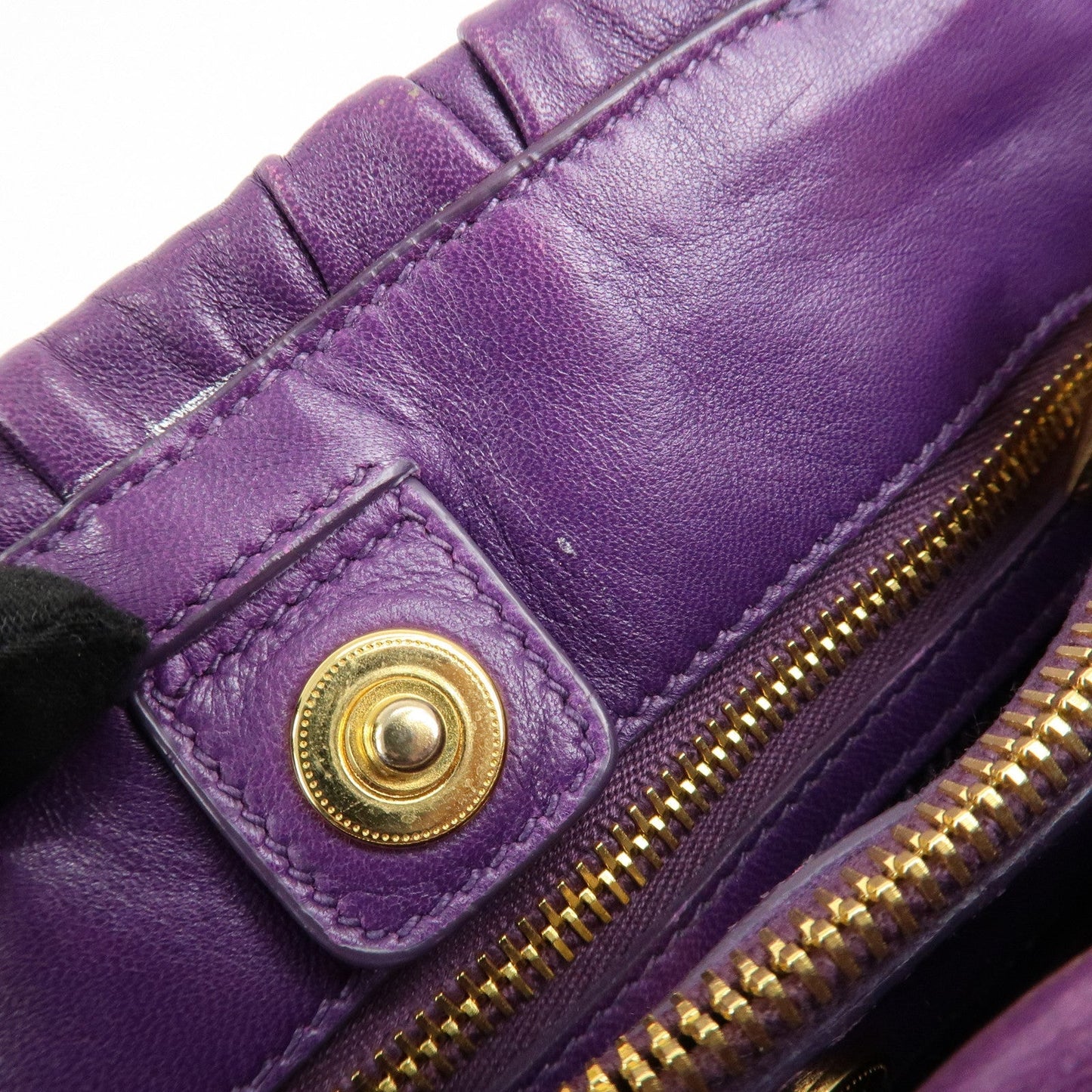PRADA Leather Gathered Hand Bag Purple Gold Hardware BN2394  d
