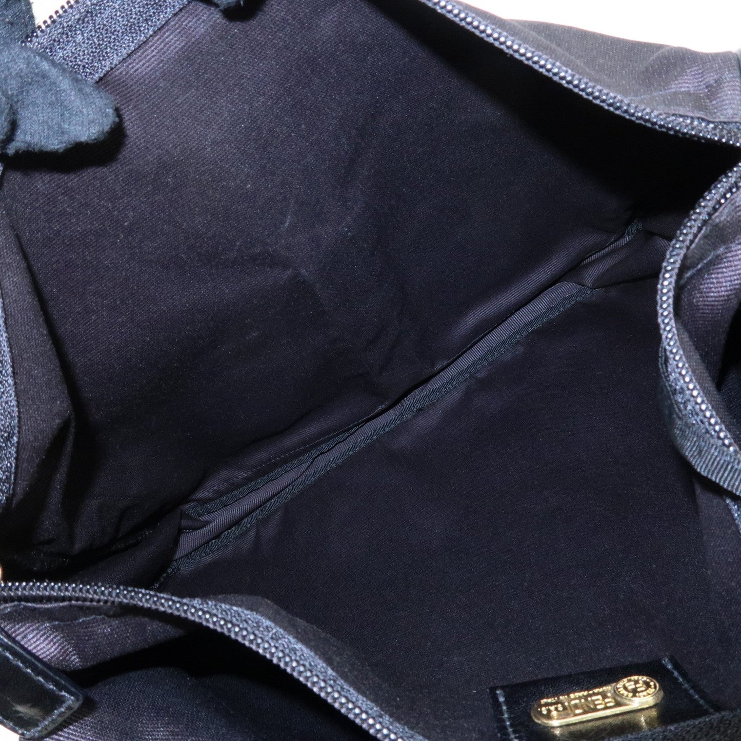 FENDI Nylon Canvas Leather Shoulder Bag Hand Bag Black Brown  d