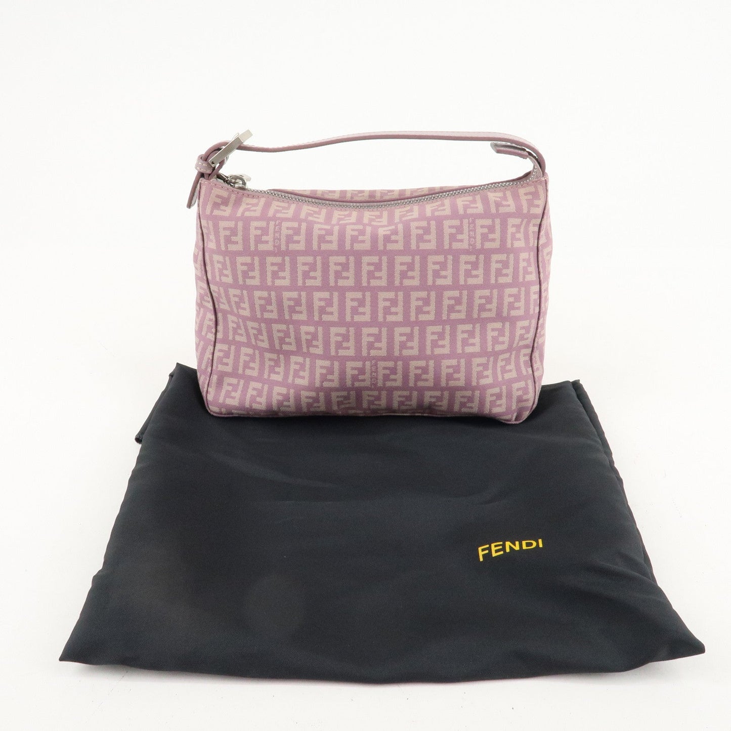 Auth FENDI  Zucchino Canvas Leather Hand Bag Pouch Purple Beige 8N0005  d F/S  d