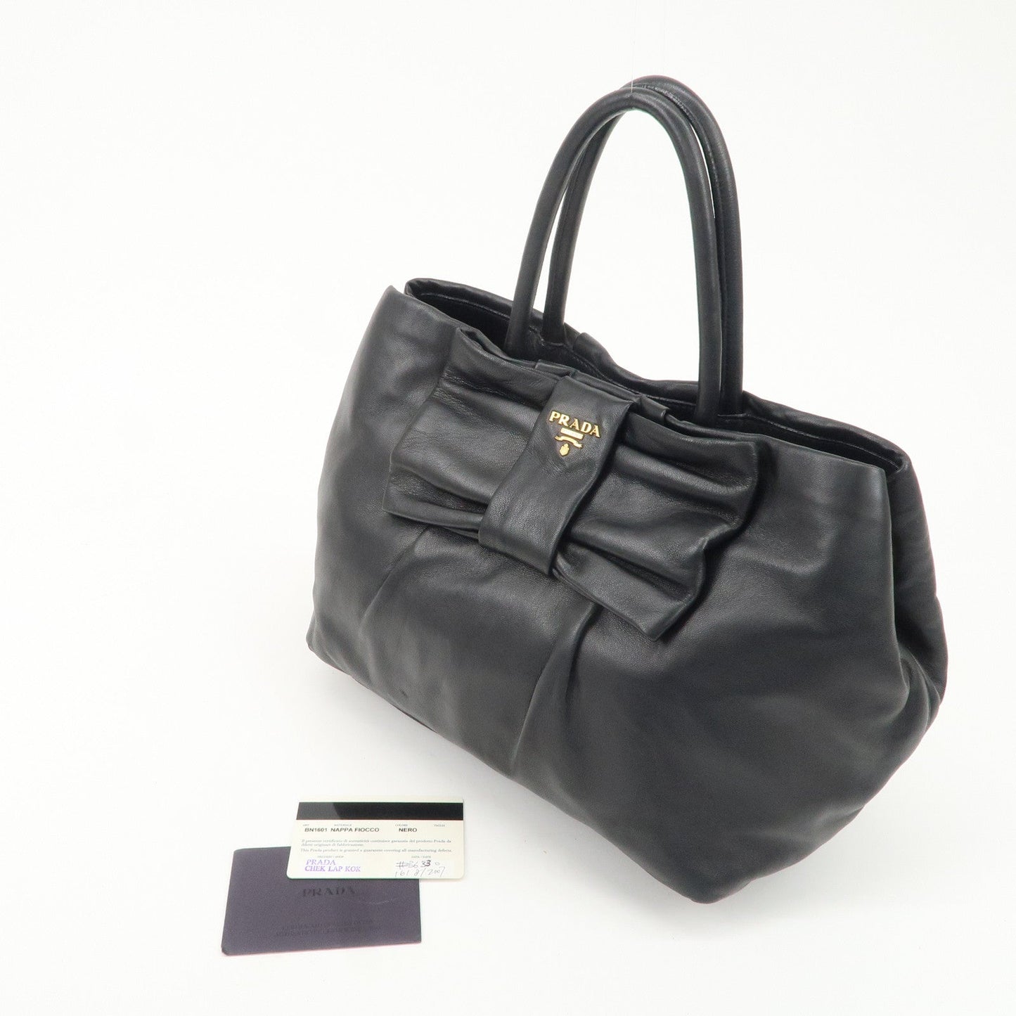 PRADA Leather Ribbon Tote Bag Hand Bag NERO Black BN1601  d