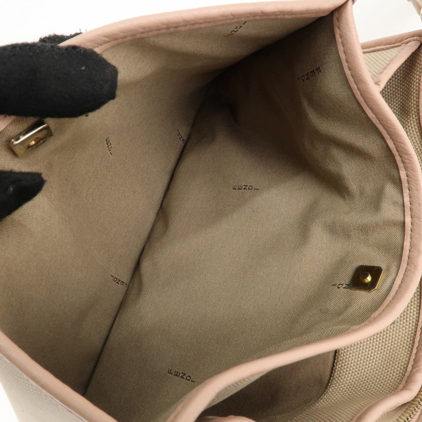 FENDI Logo Canvas Leather Shoulder Bag Beige Pink 8BT084  d