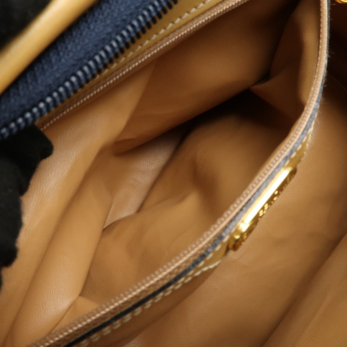 FENDI PVC Leather 2Way Bag Hand Bag Navy Brown  d