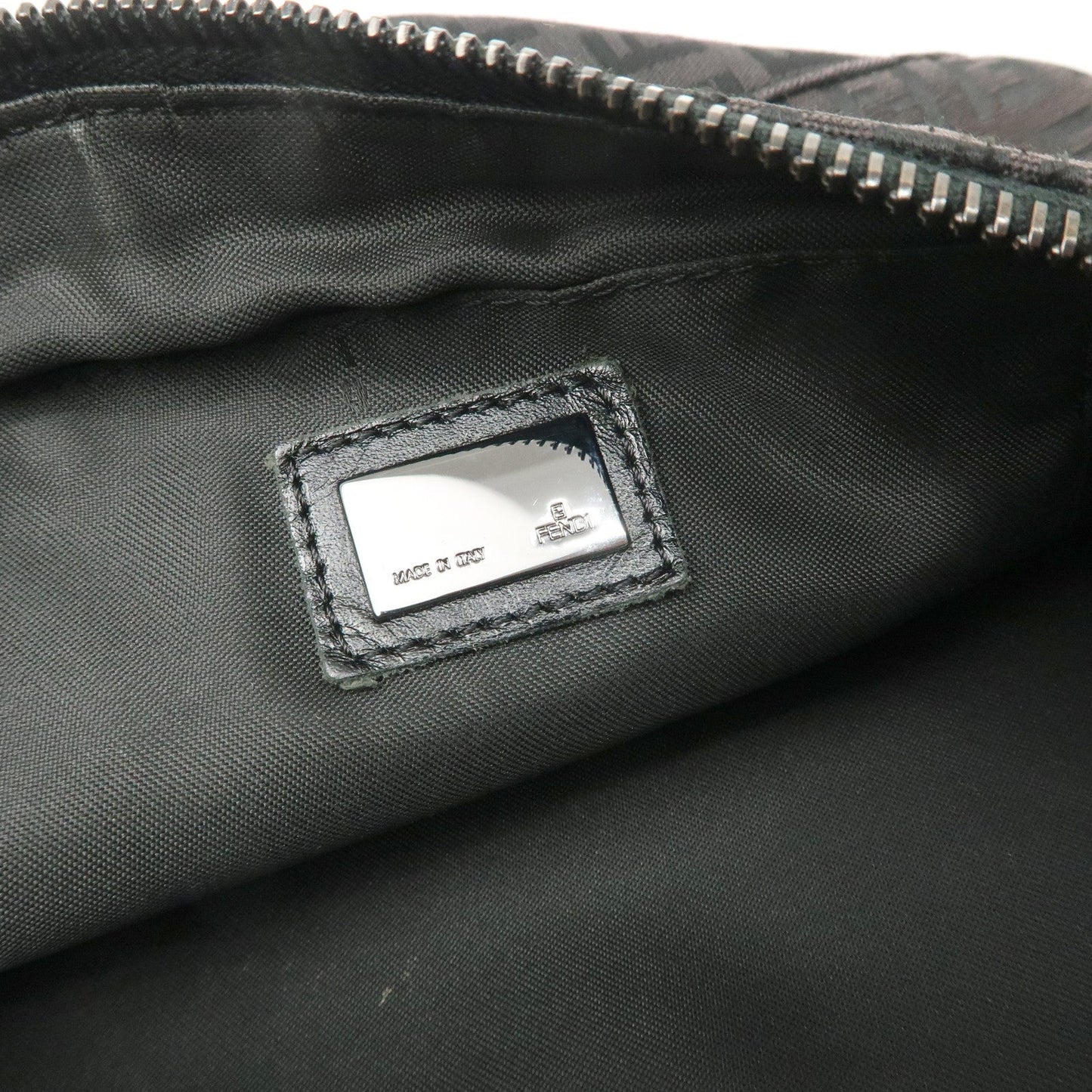 FENDI Zucchino Canvas Leather Shoulder Bag Dark Brown 8BR444  d