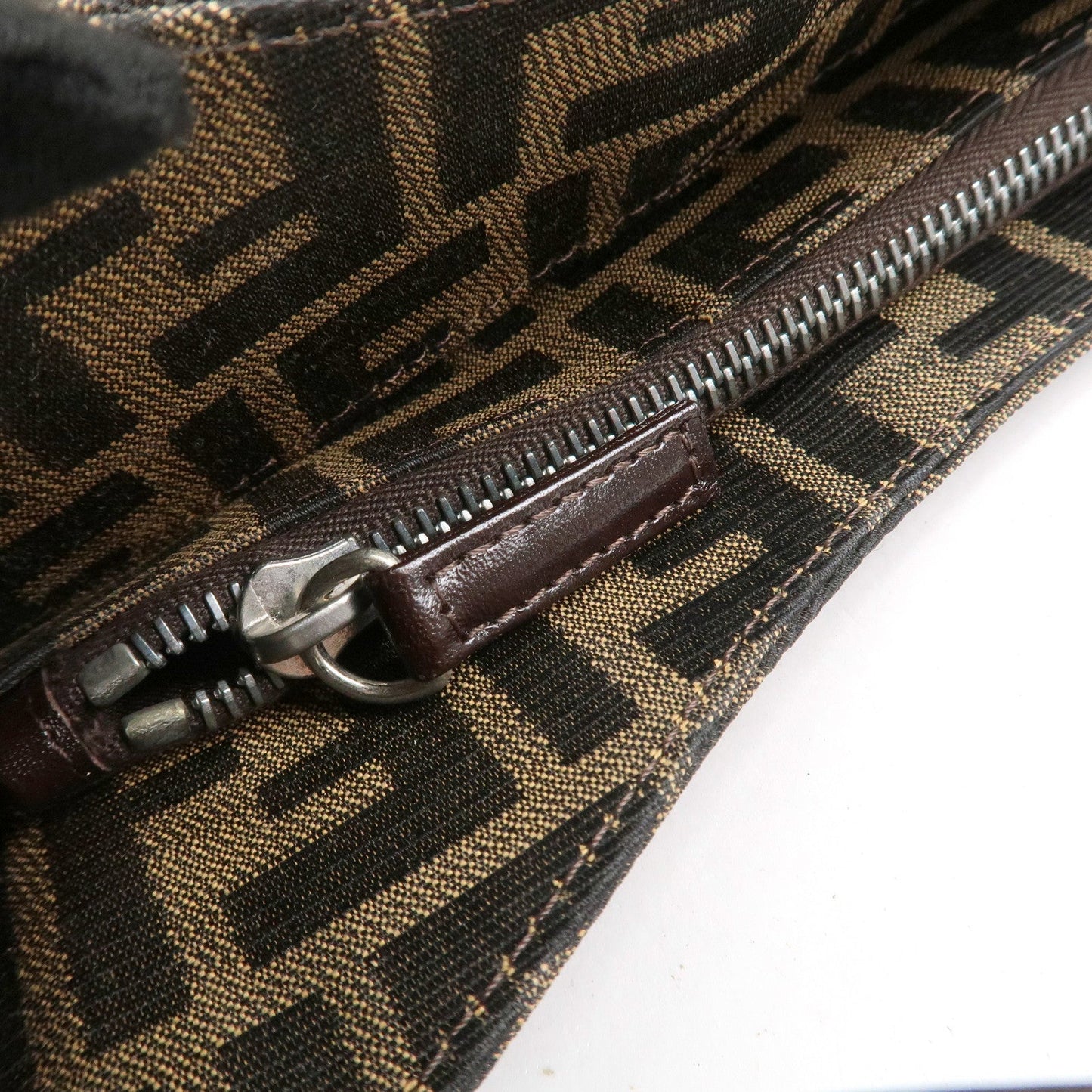 FENDI Zucca Canvas Leather Shoulder Bag Brown Black 9161150001  d