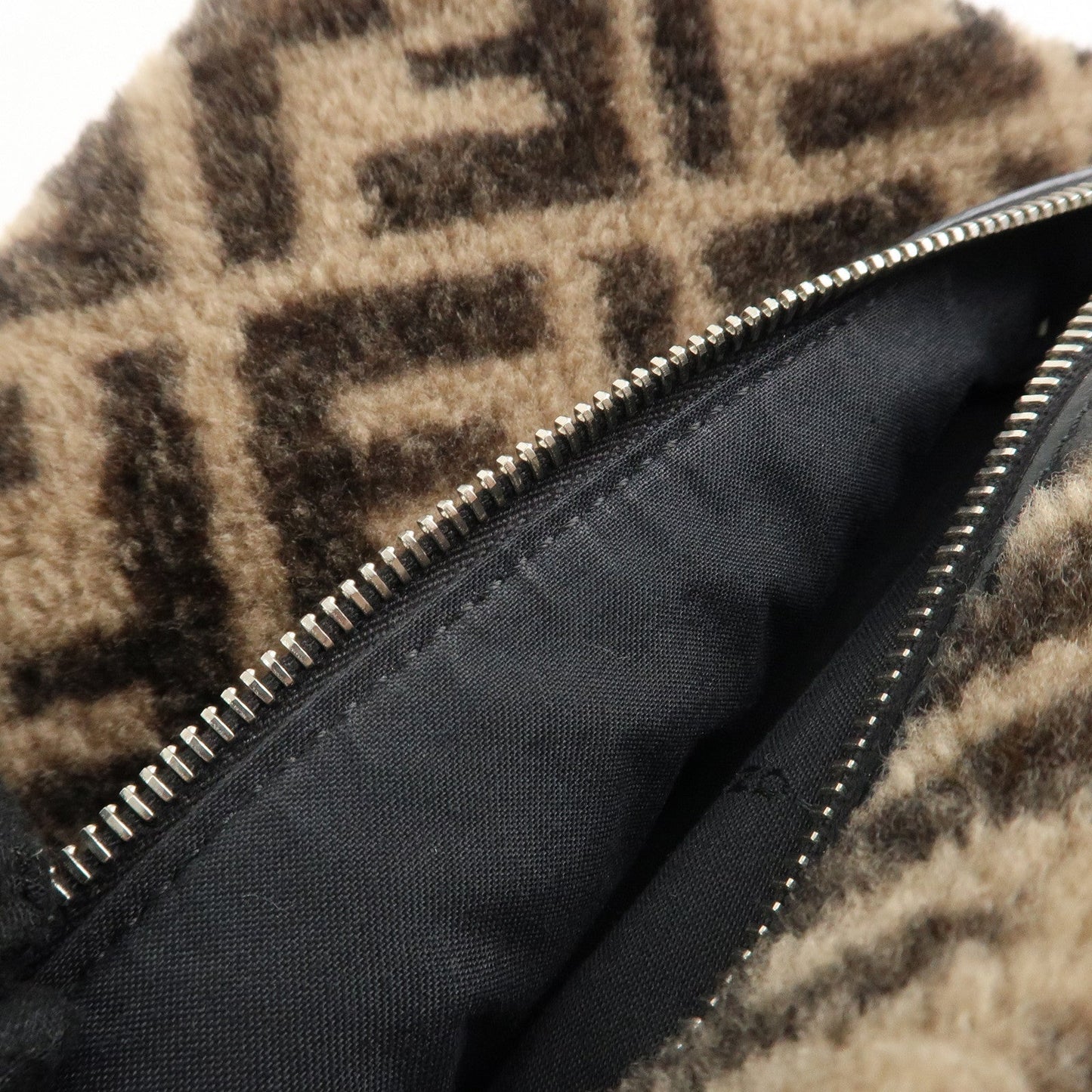 FENDI Zucca Wool Leather Clutch Bag Brown Black 7N0093  d