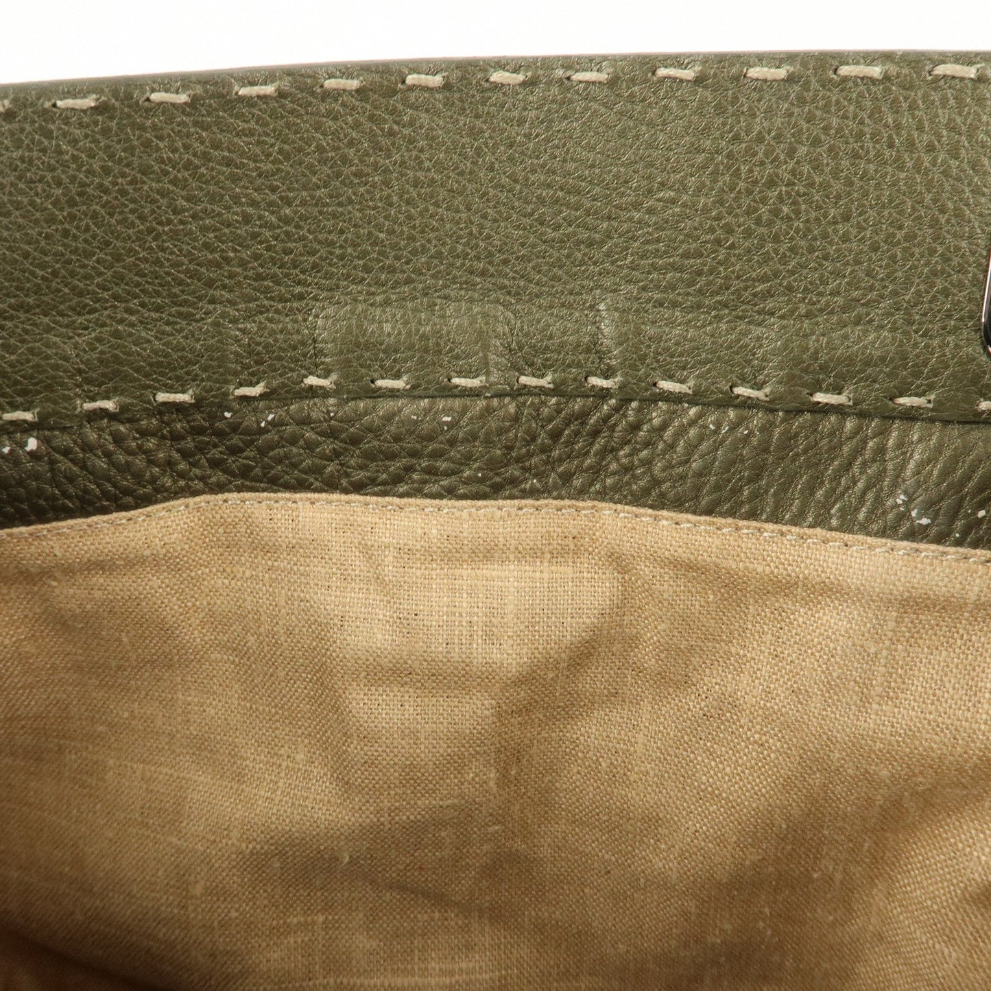 FENDI Selleria Leather Tote Bag Shoulder Bag Khaki 8BN155  d